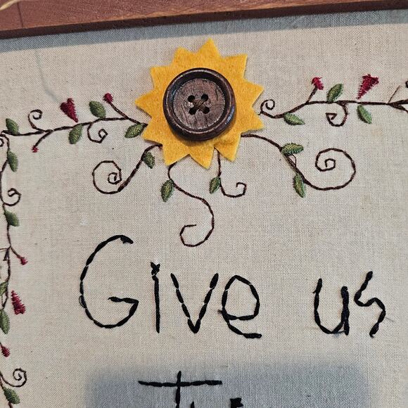 Vtg Needlepoint Prayer Picture Give Us This Day Our Daily Bread Rustic Religious - Picture 4 of 10